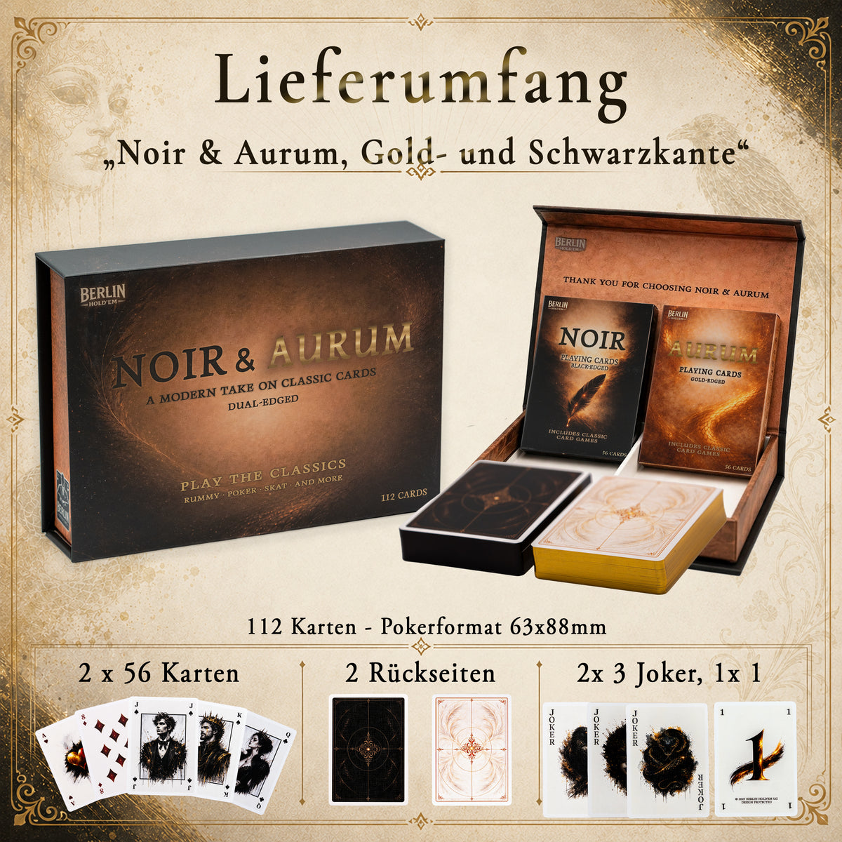 Noir & Aurum Spielkarten – Doppelpack mit Schwarz- und Goldschnitt