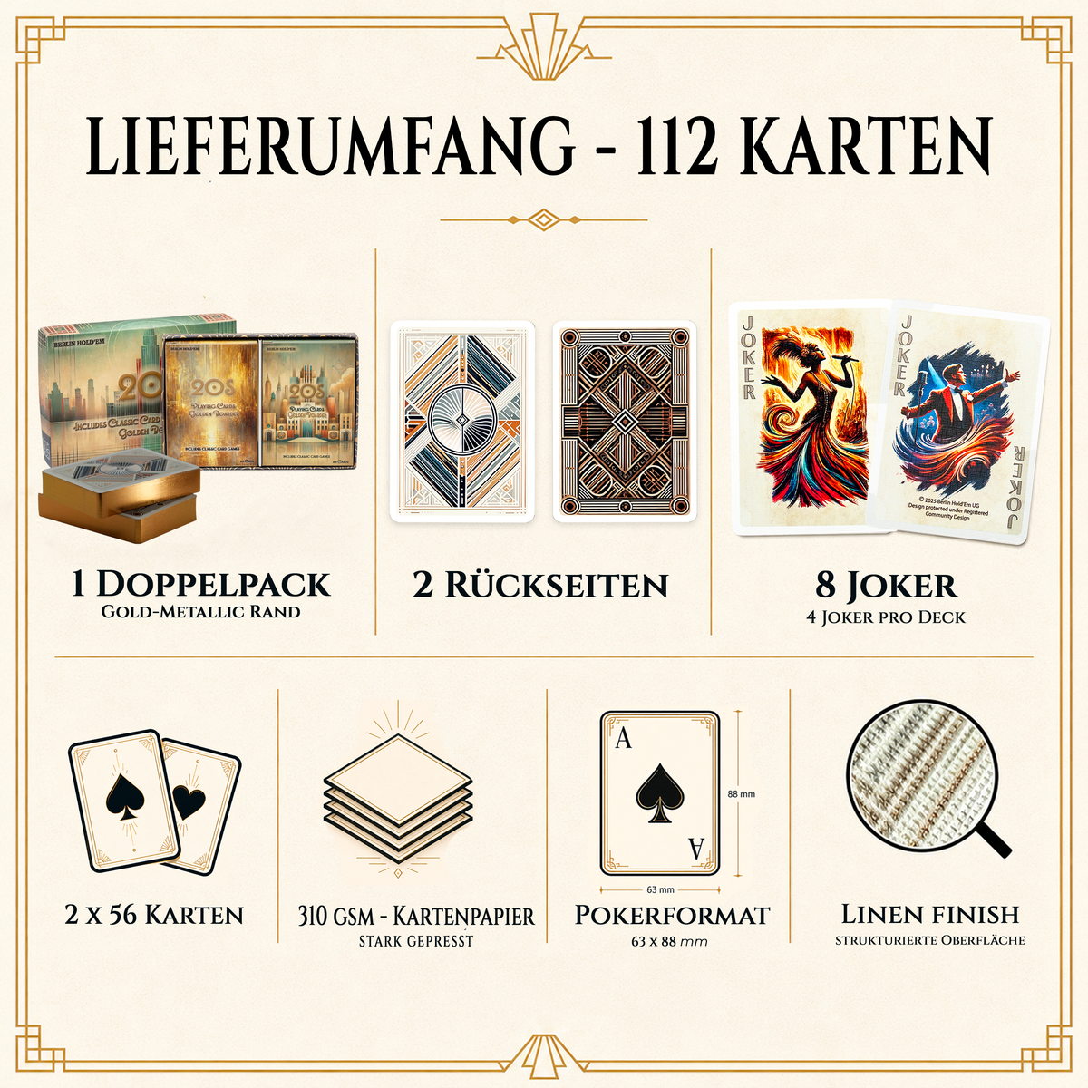 20s Spielkarten – Doppelpack mit Goldschnitt