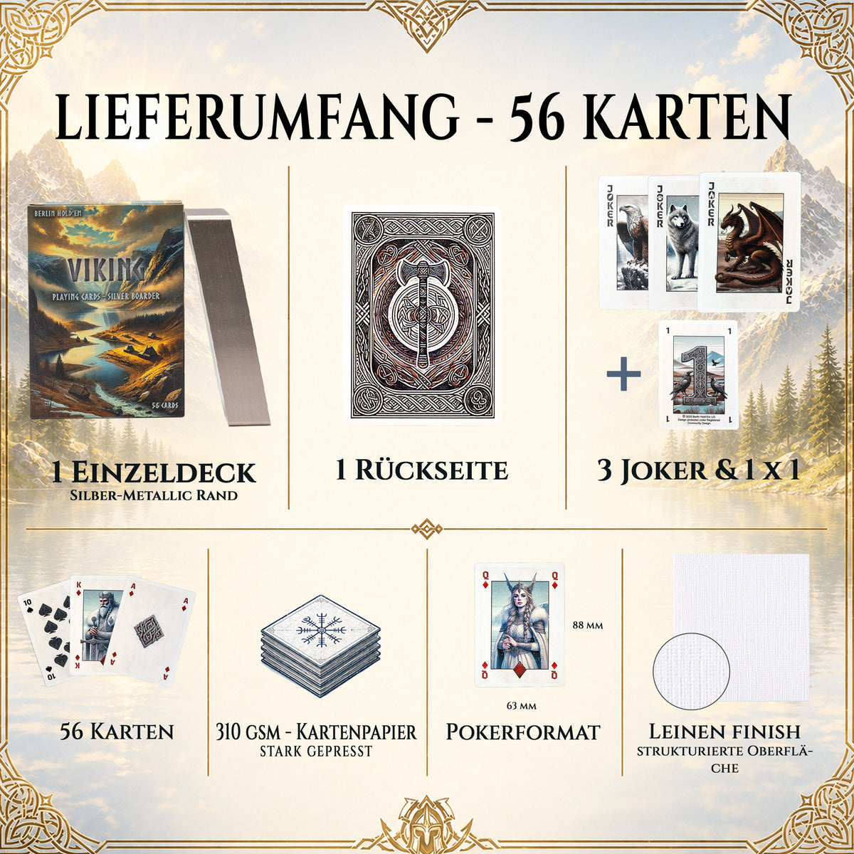 Viking Spielkarten – Edition Axt, Silberschnitt